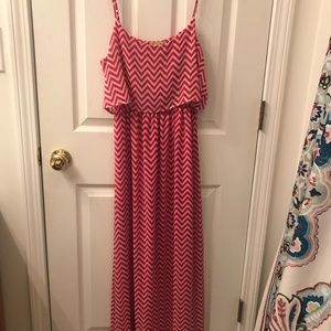 pink and white chevron maxi dress